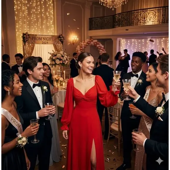 UGC Stunning Crimson Red Floor-Length Evening Gown - Sweetheart Neckline - Picture 8 of 10